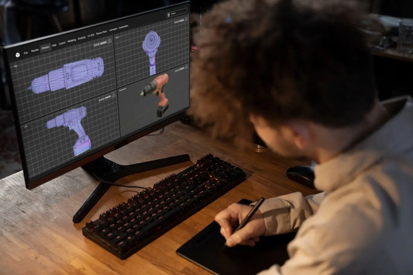 A person working on an animation project.